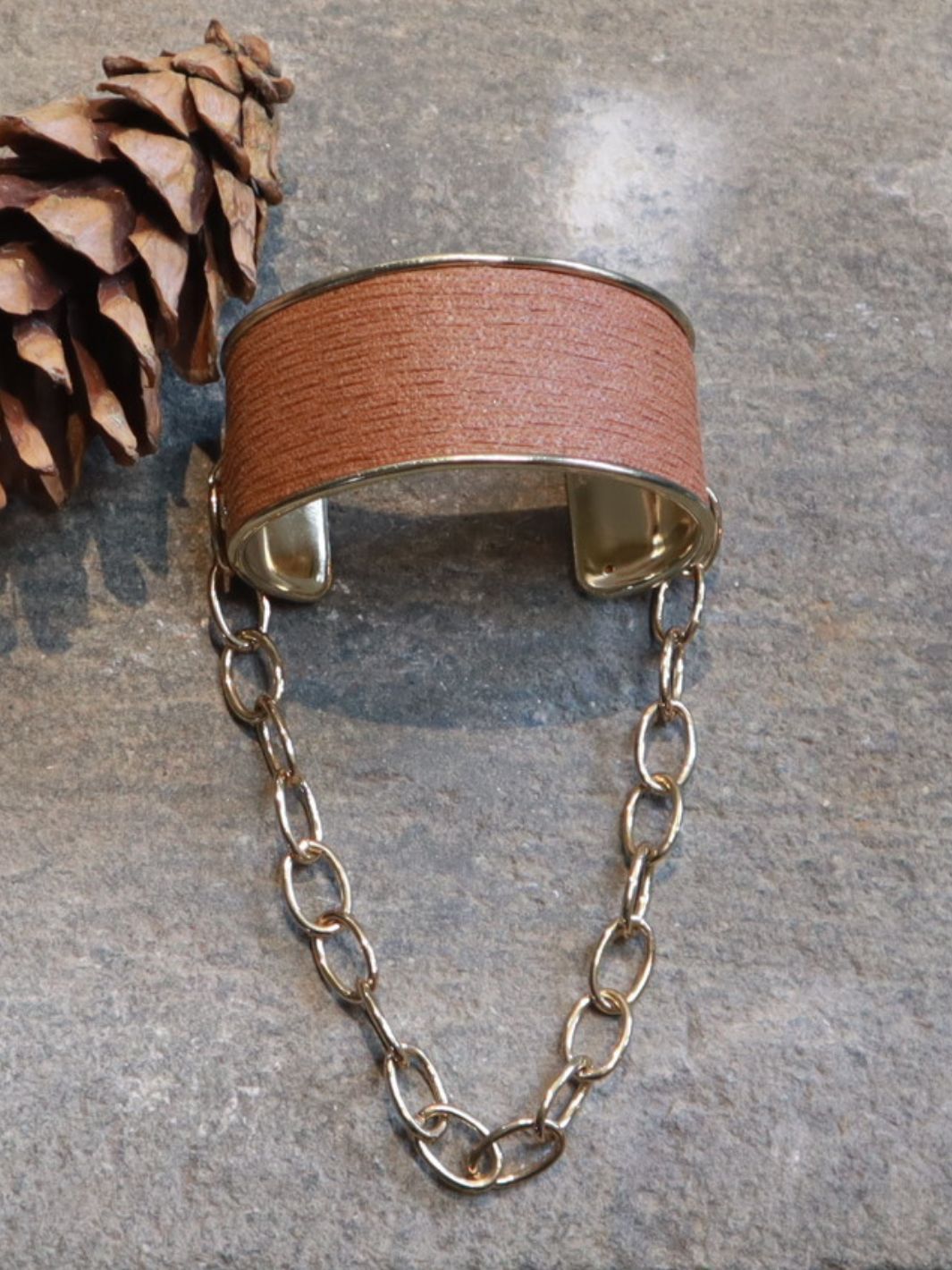 Adjustable Plant Leather Sepia Luxe Cuff Bracelet