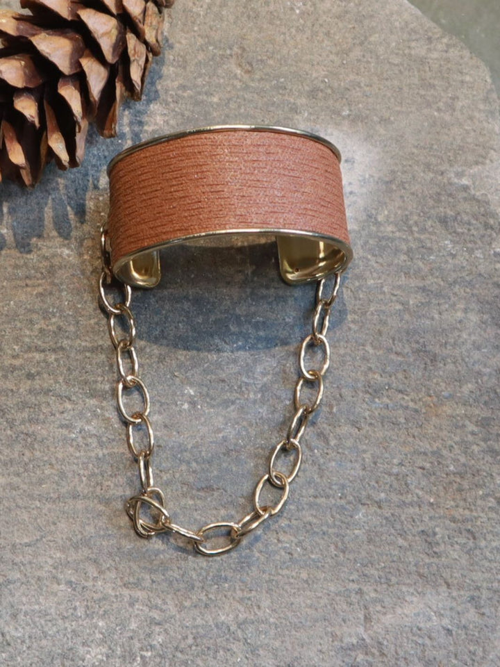 Adjustable Plant Leather Sepia Luxe Cuff Bracelet