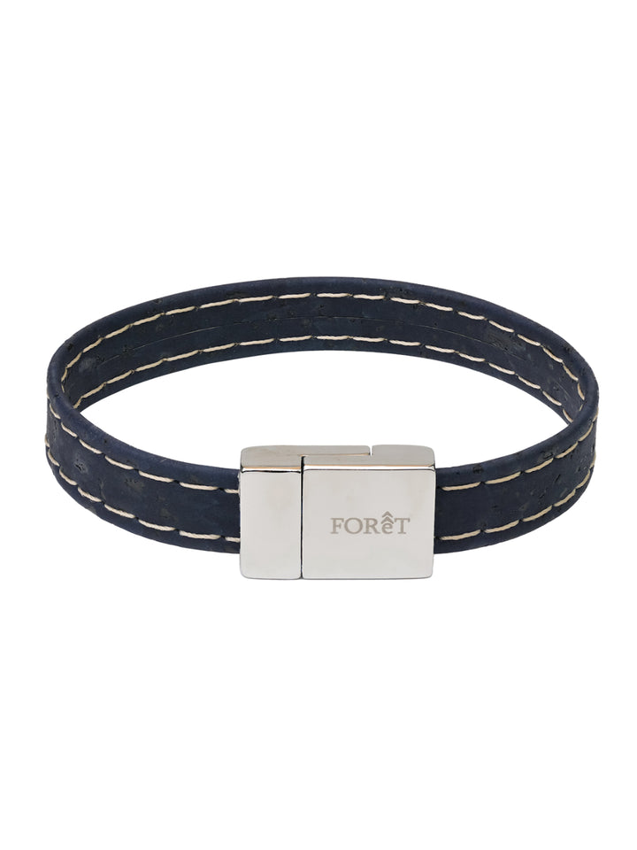 Introducing Maritime Elegance Embroidered Cork Bracelet: Navy-blue sophistication meets modern design. Lightweight, magnetic clasp, and elegantly packaged for any occasion.