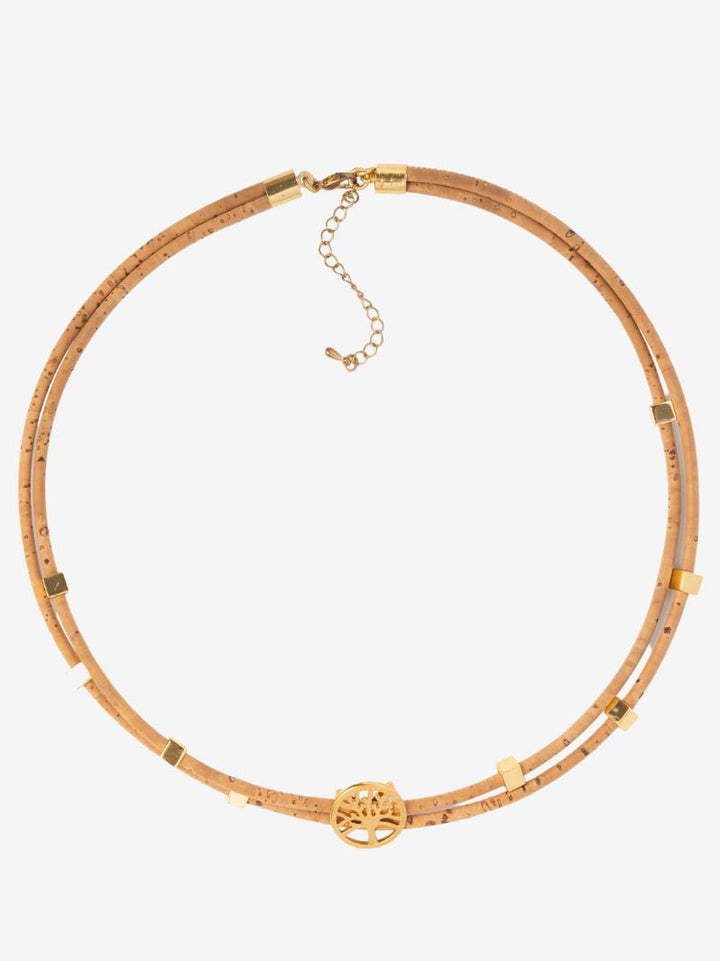 Tree of Life Cork Choker Necklace with Gold Charms