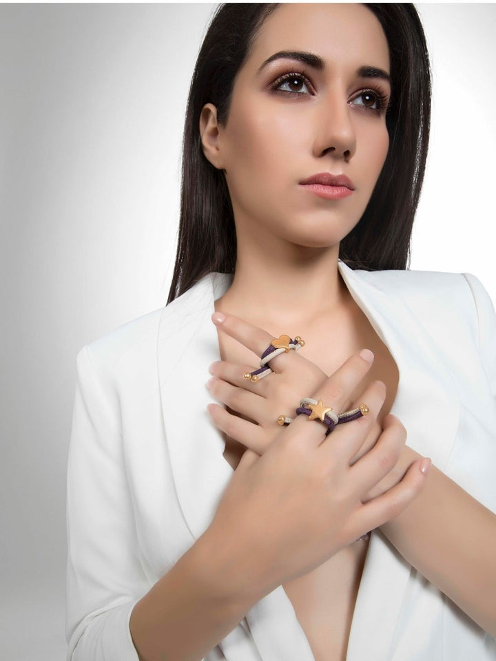 Pueple and White Sustainable Cork Adjustable ring