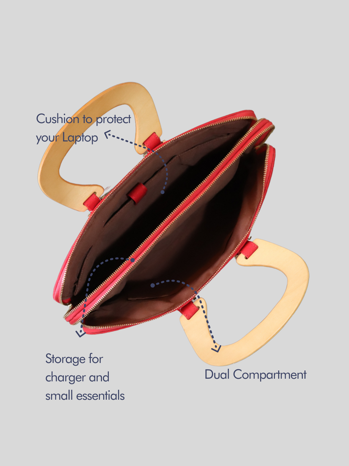 FOReT Luma Star Laptop Folio Bag in Ruby Red and Cork with Gold flecks