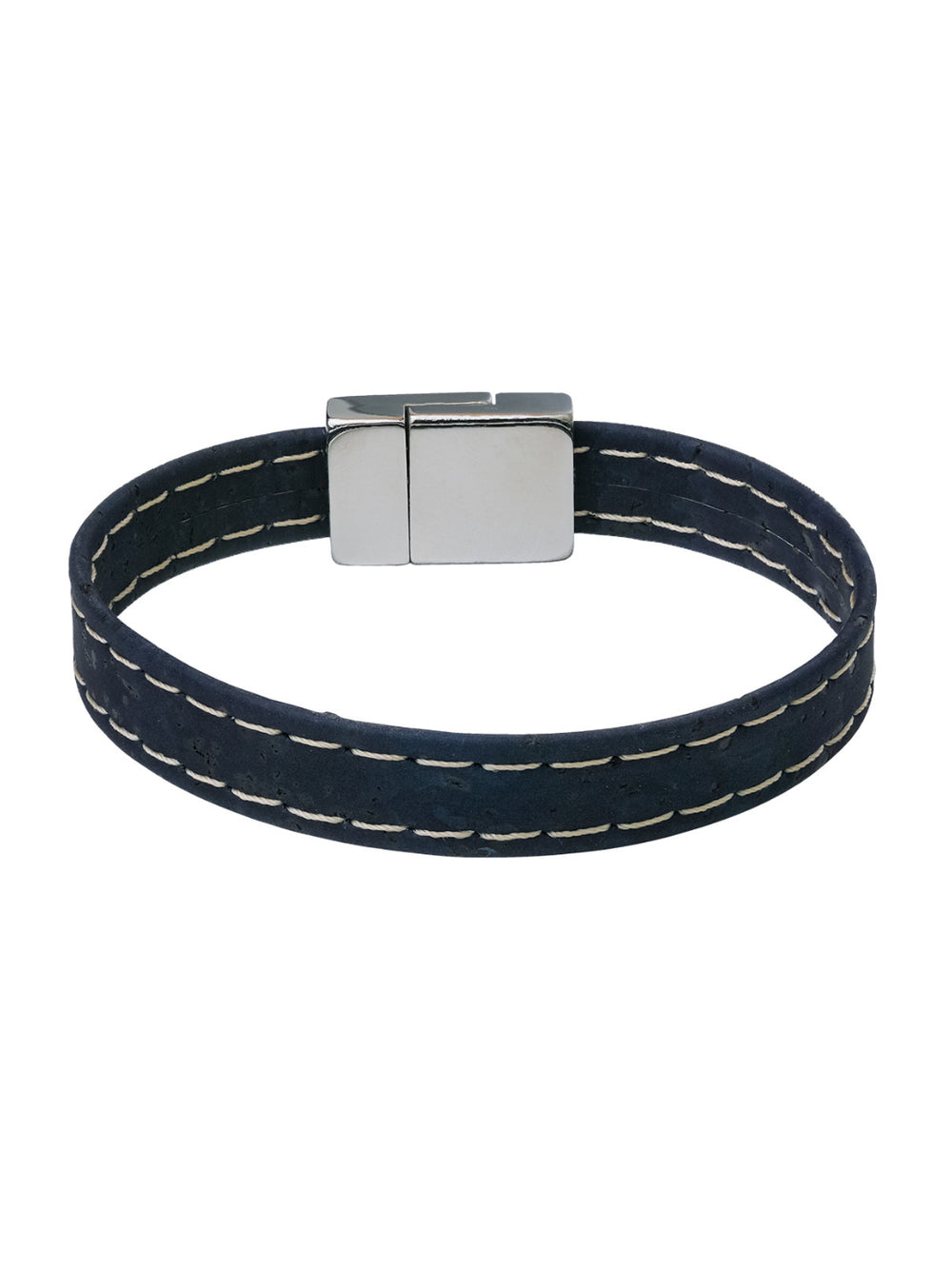 Introducing Maritime Elegance Embroidered Cork Bracelet: Navy-blue sophistication meets modern design. Lightweight, magnetic clasp, and elegantly packaged for any occasion.