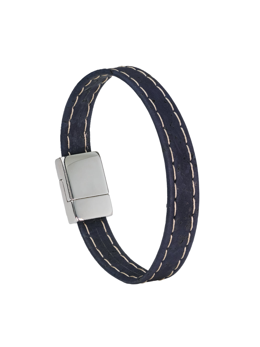 Introducing Maritime Elegance Embroidered Cork Bracelet: Navy-blue sophistication meets modern design. Lightweight, magnetic clasp, and elegantly packaged for any occasion.