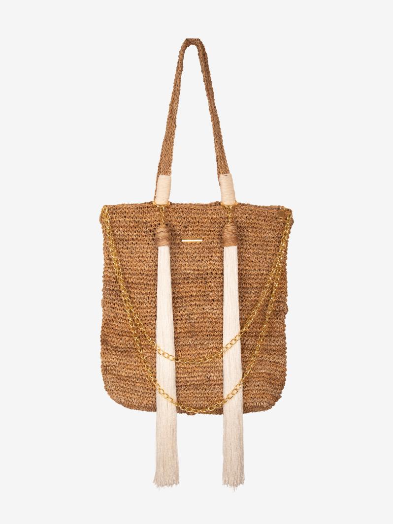 Mystic Cascade: Woven Banana Bark Tote Bag