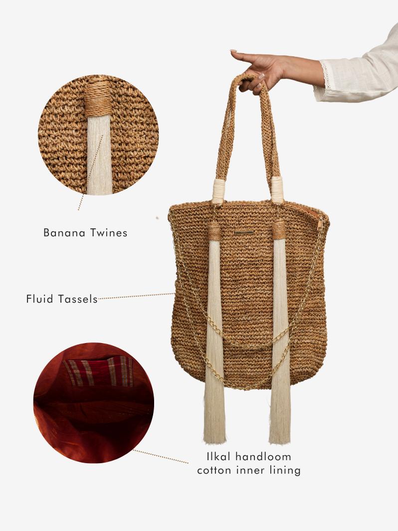 Mystic Cascade: Woven Banana Bark Tote Bag