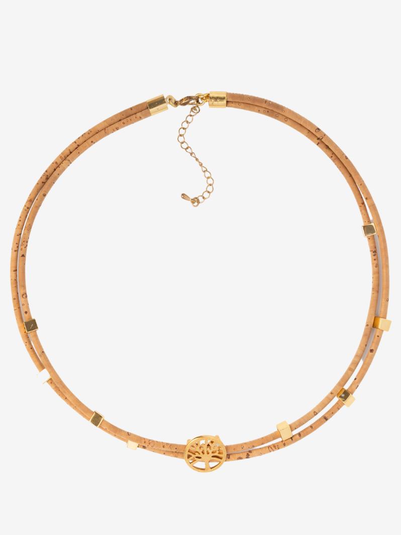 Tree of Life Cork Choker Necklace with Gold Charms