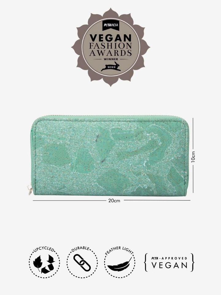 Turquoise Mist: Women's Green Cork Wallet Purse