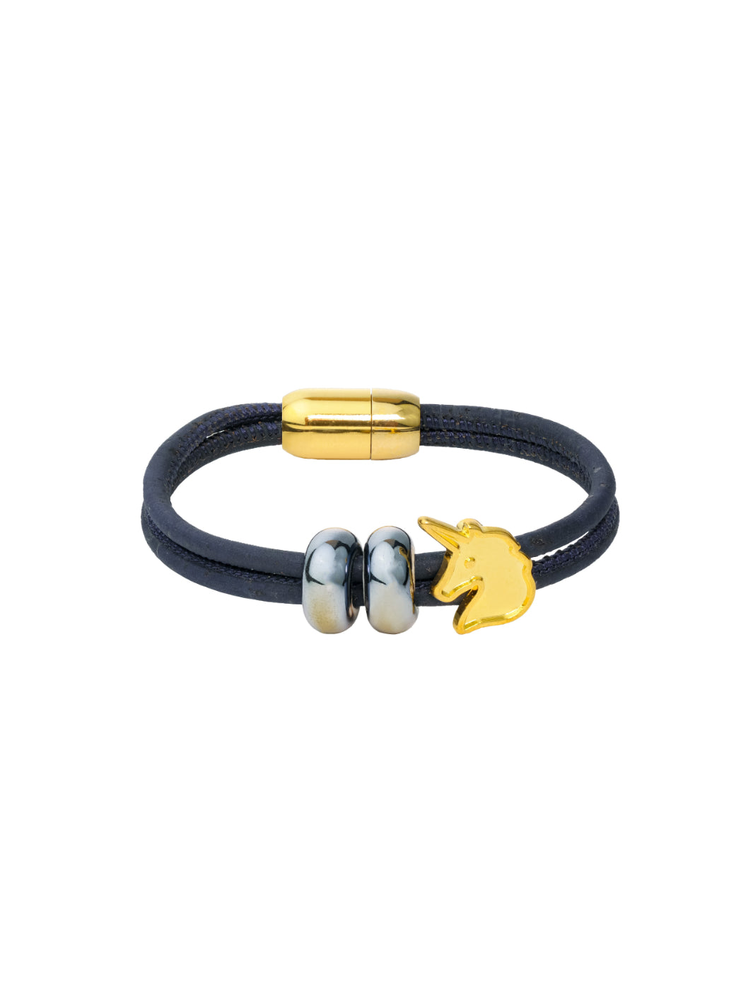 Introducing the enchanting 'UNICORN Cork Bracelet': A whimsical blend of sustainable materials, adorned with gold plating. Lightweight, with a magnetic clasp for everyday elegance.