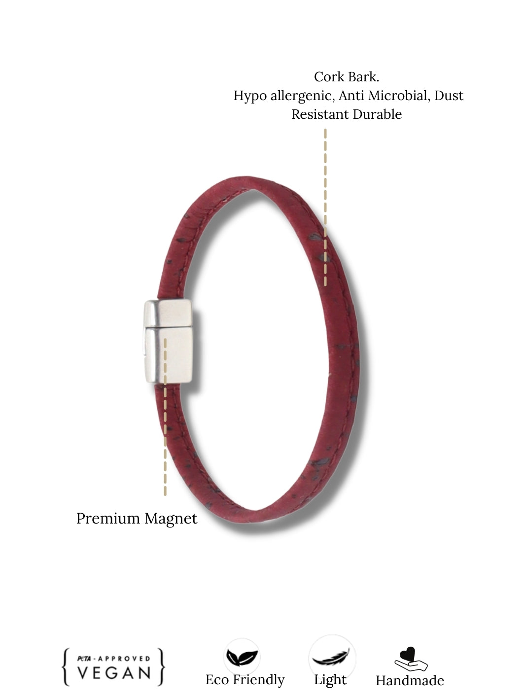 Stellar Linear Cork Wristband in Maroon