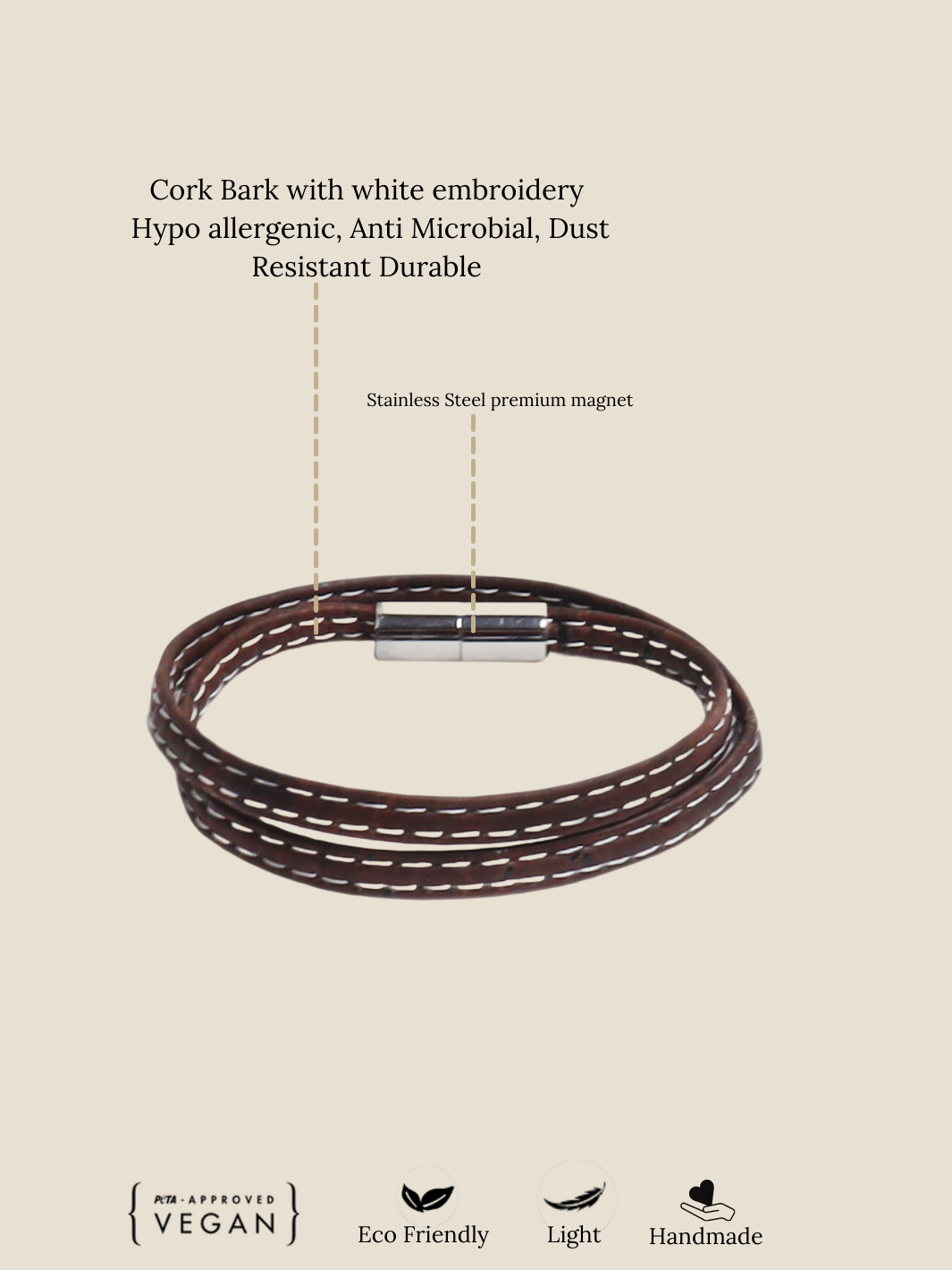 Vegan Cork Mens Wrap Bracelet