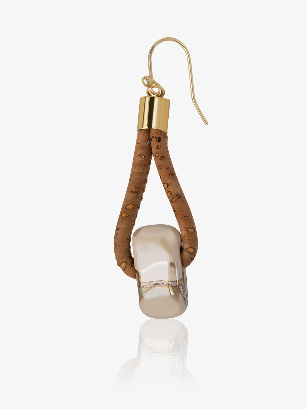 Beige cork vegan earring for women in ceramic stone