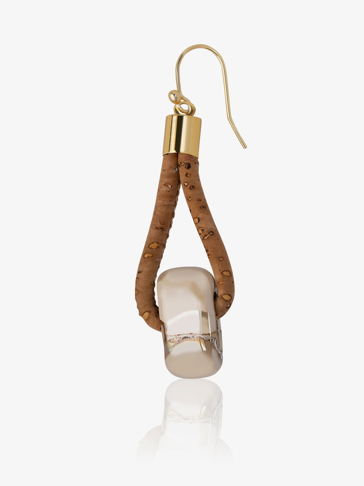 Beige cork vegan earring for women in ceramic stone