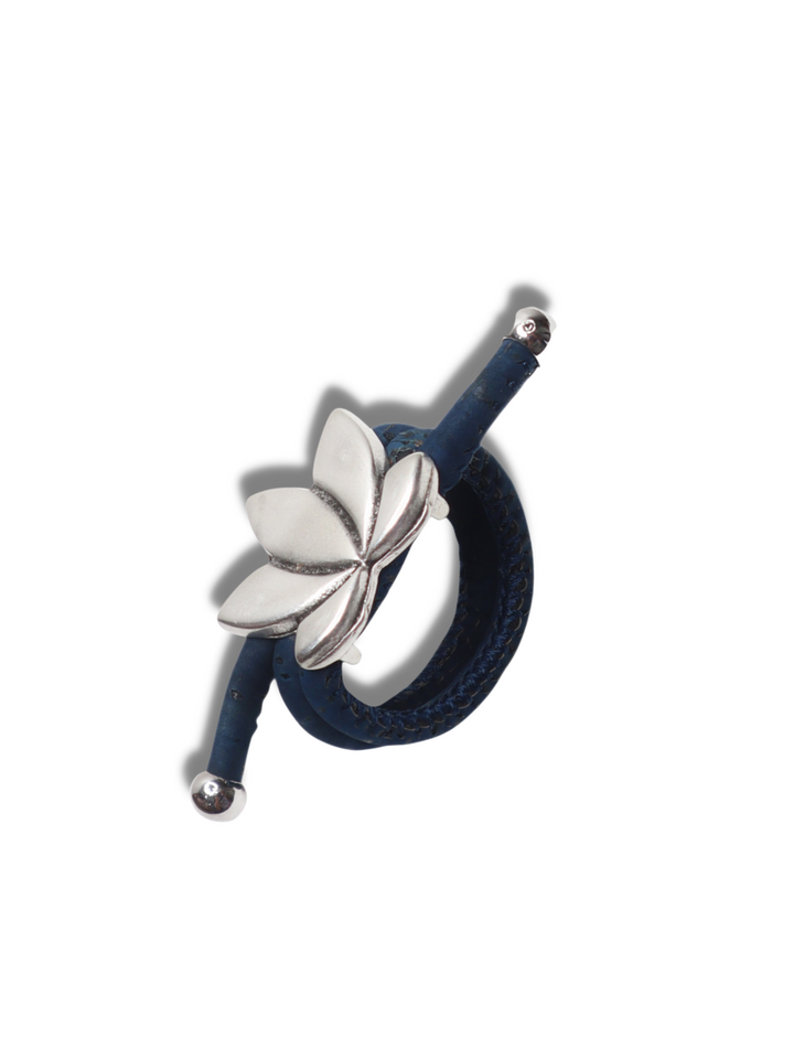 Adjustable Ring with Lotus Design and Antique Silver