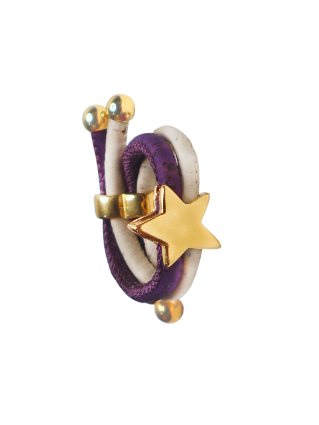 Gold Star Ring In Purple and white cork 